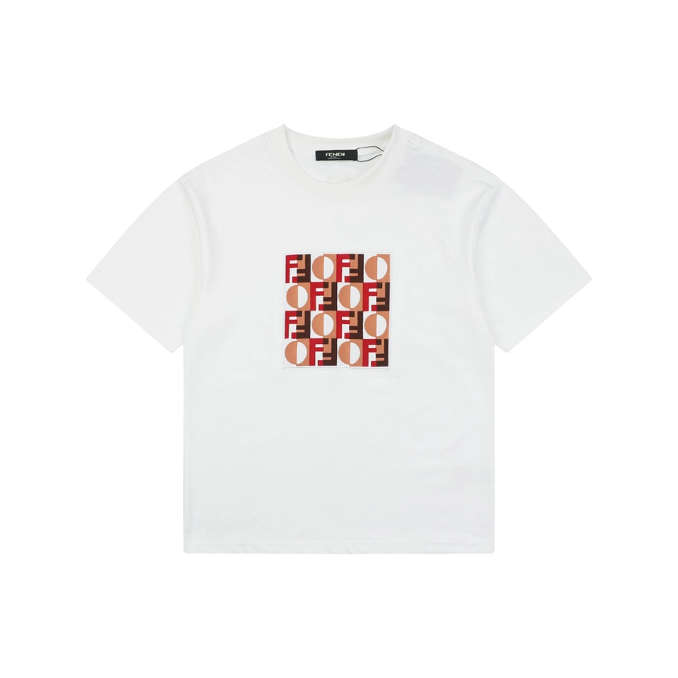 Fendi FF Matrix Embroidered T-Shirt White Front view