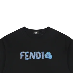 Fendi Gradient Logo Embroidered T-Shirt Black