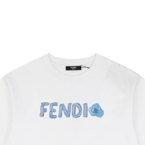 Fendi Gradient Logo Embroidered T-Shirt White