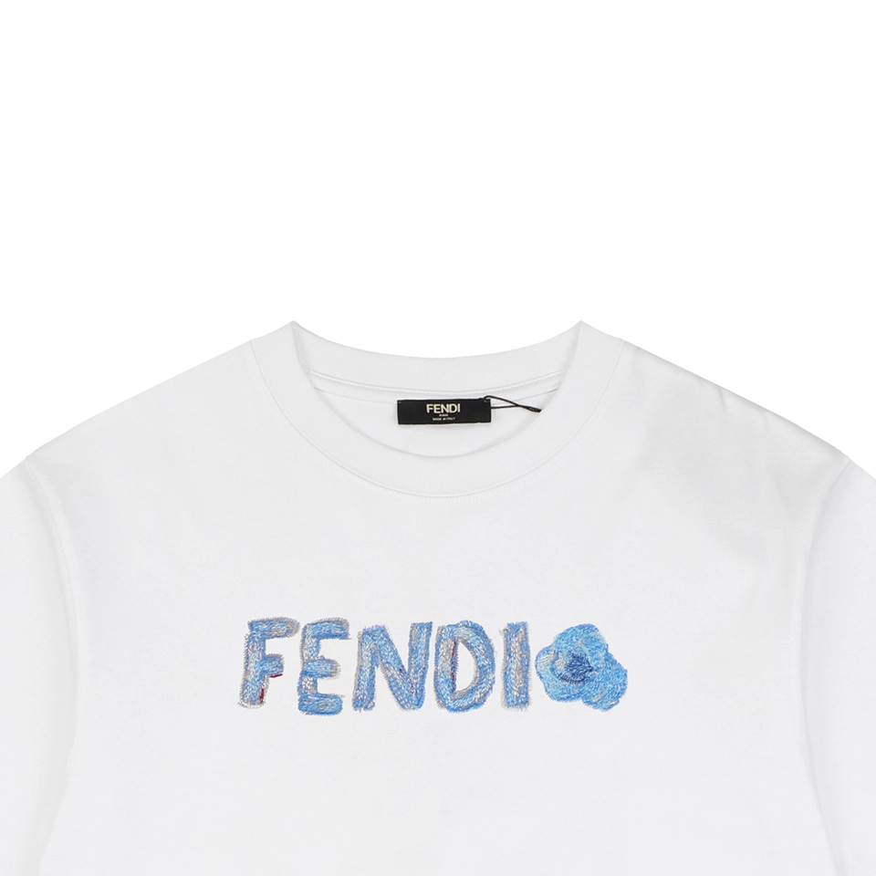 Fendi Gradient Logo Embroidered T-Shirt White