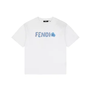 Fendi Gradient Logo Embroidered T-Shirt White Front view