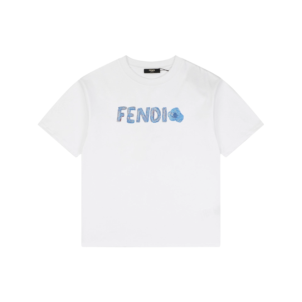 Fendi Gradient Logo Embroidered T-Shirt White Front view