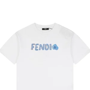 Fendi Gradient Logo Embroidered T-Shirt White