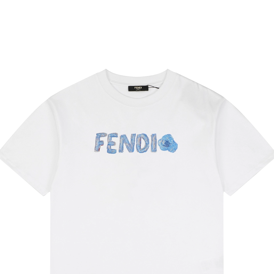Fendi Gradient Logo Embroidered T-Shirt White