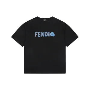Fendi Gradient Logo Embroidered T-Shirt Black Front view
