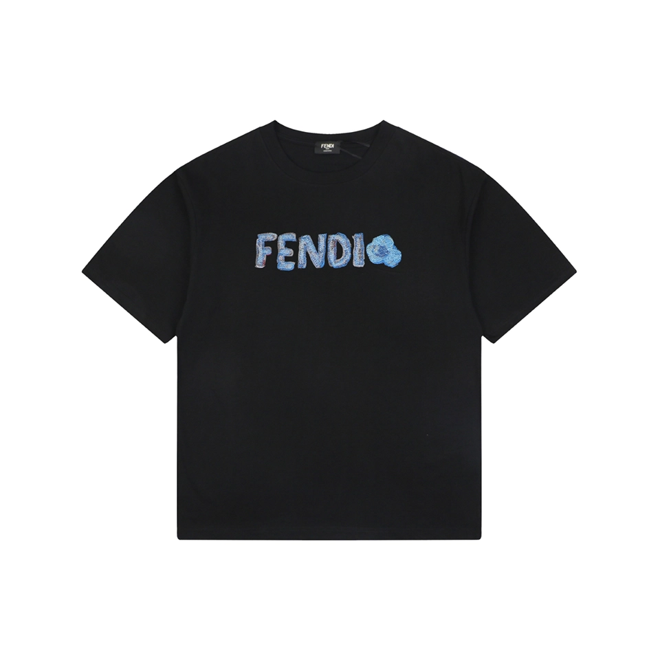 Fendi Gradient Logo Embroidered T-Shirt Black Front view