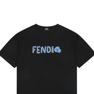 Fendi Gradient Logo Embroidered T-Shirt Black