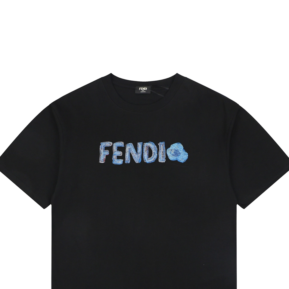 Fendi Gradient Logo Embroidered T-Shirt Black