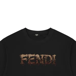 Fendi Melted Logo Embroidered T-Shirt Black