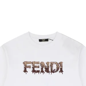 Fendi Melted Logo Embroidered T-Shirt White