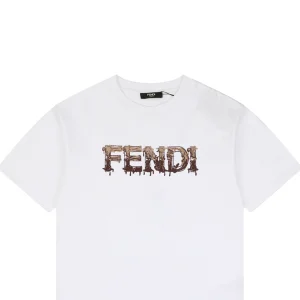 Fendi Melted Logo Embroidered T-Shirt White