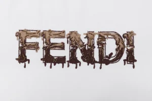 Fendi Melted Logo Embroidered T-Shirt White Front Print