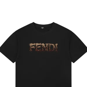 Fendi Melted Logo Embroidered T-Shirt Black