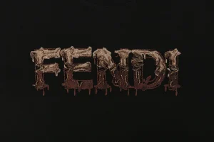 Fendi Melted Logo Embroidered T-Shirt Black Front Print