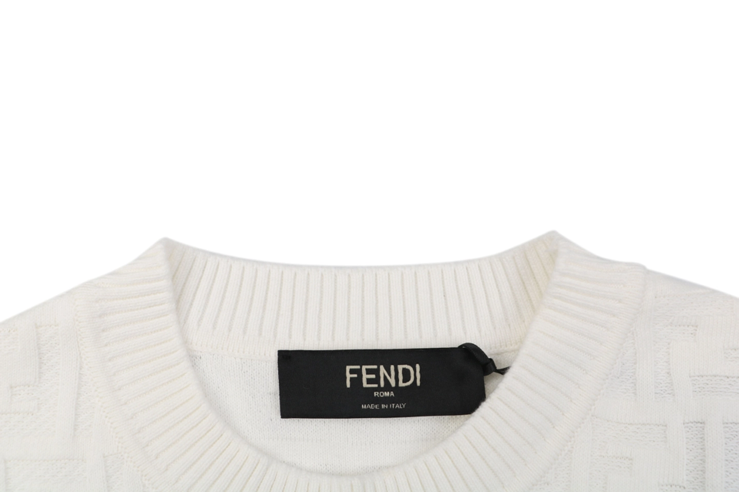 Fendi Tonal FF Monogram Knit T-Shirt Collar