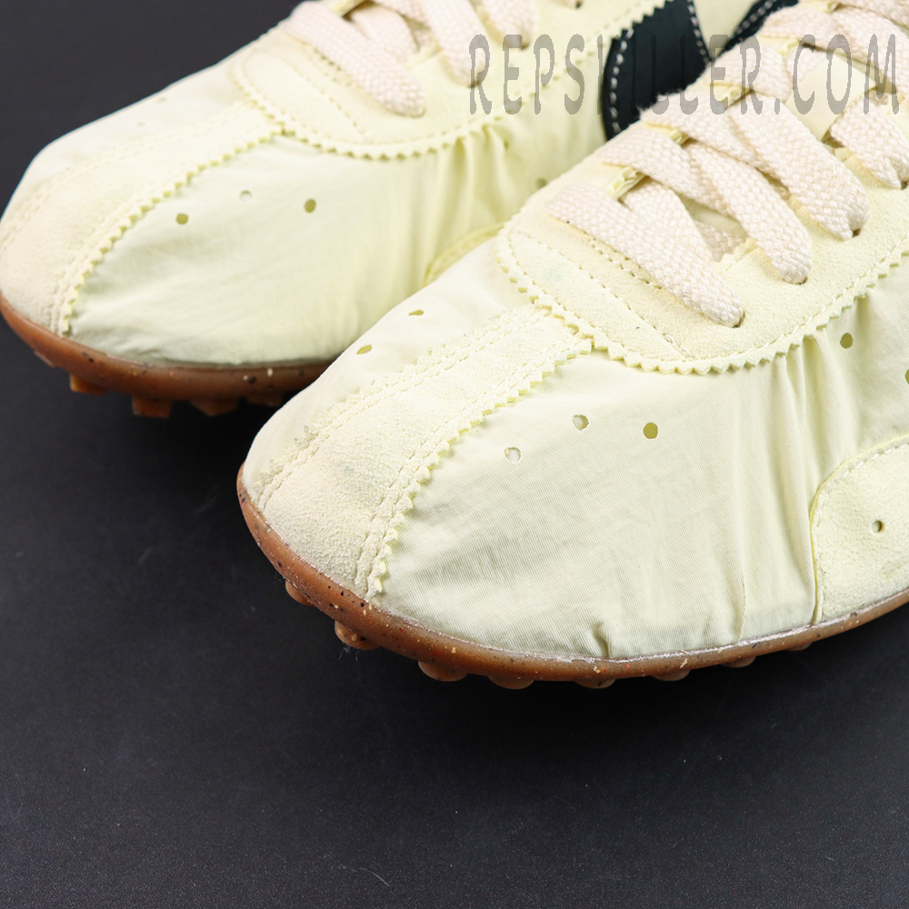 Jacquemus x Nike Moon Shoe SP “Alabaster” toe box detail featuring lightweight nylon construction with suede overlays