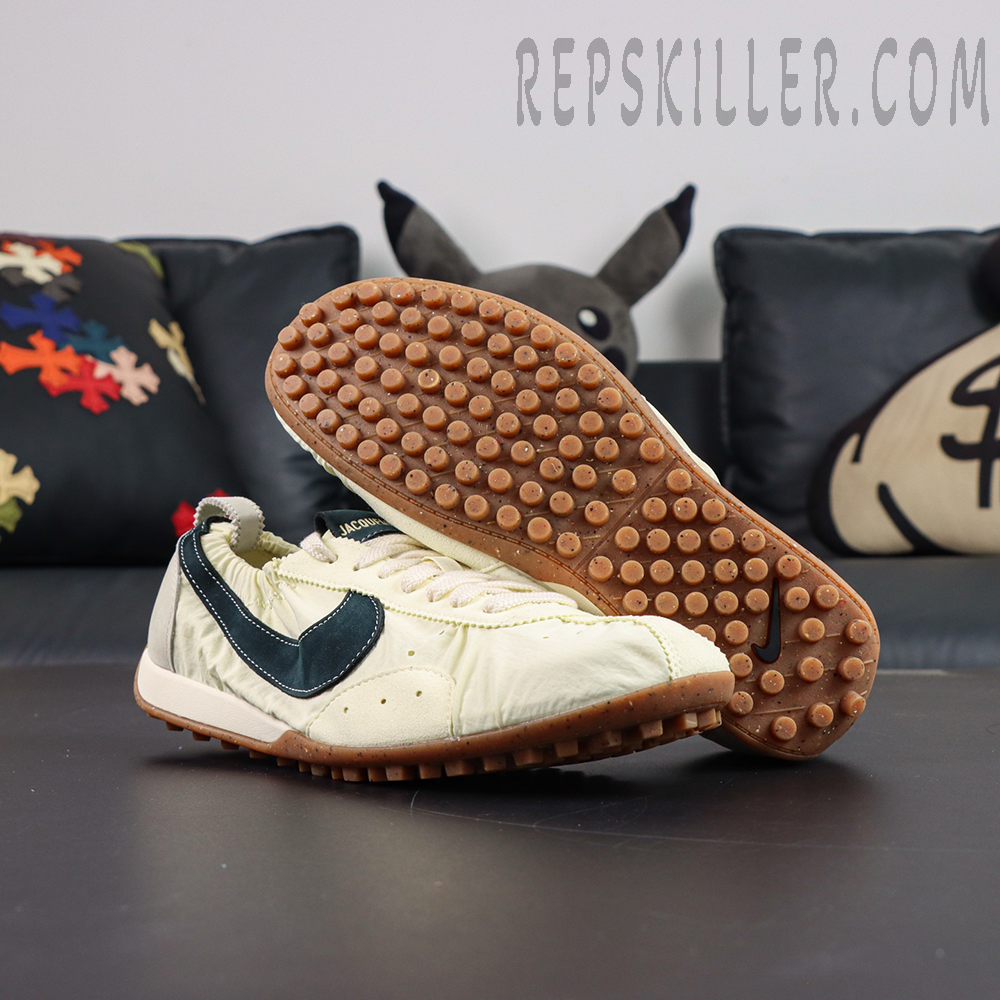 Jacquemus x Nike Moon Shoe SP “Alabaster” outsole view featuring classic waffle traction pattern for enhanced grip