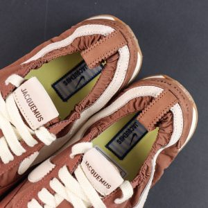 Jacquemus x Nike Moon Shoe SP “Fauna Brown” collar and insole detail featuring a ruched nylon upper and Jacquemus co-branded tongue label