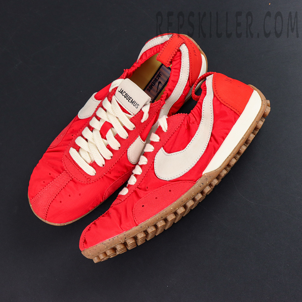 Jacquemus x Nike Moon Shoe SP “University Red” top view featuring vintage runner silhouette with Jacquemus branding