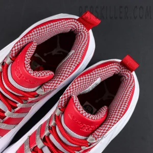 Air Jordan 10 Retro “Red Steel” collar detail featuring red and white patterned lining with vibrant red tongue accents