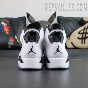 Jordan 6 “Oreo” heel detail featuring iconic Jumpman Air embroidery and speckled heel tab accents
