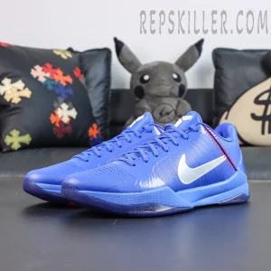 Nike Zoom Kobe 5 Protro “Dodgers” pair display featuring a low-top performance basketball silhouette in classic Dodgers-inspired blue and white colors