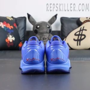 Nike Zoom Kobe 5 Protro “Dodgers” rear-facing heel view featuring glossy TPU heel support and red Kobe signature accents