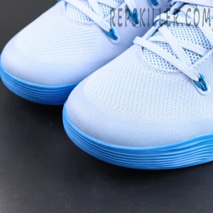 Nike Kobe 9 EM Protro “Hydrogen Blue” toe box detail featuring engineered mesh construction for lightweight breathability