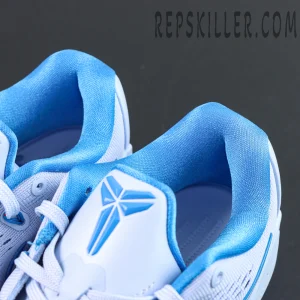 Nike Kobe 9 EM Protro “Hydrogen Blue” collar and tongue detail featuring the blue Kobe Sheath logo and premium basketball styling