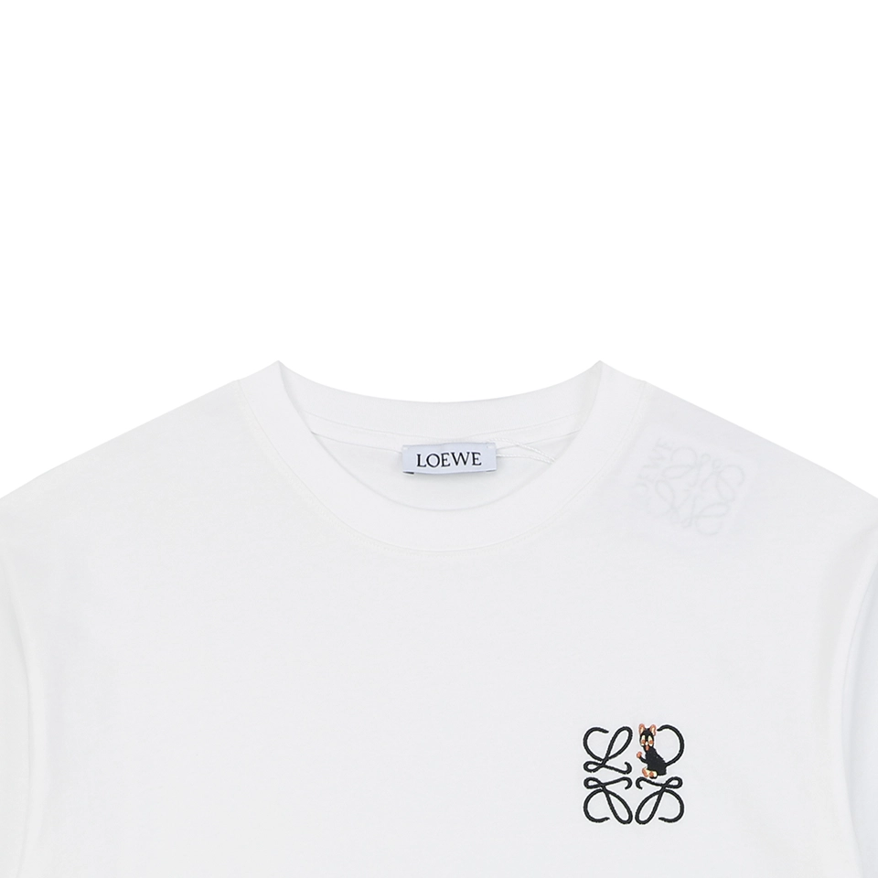 Loewe Black Cat Anagram Embroidered T-Shirt White