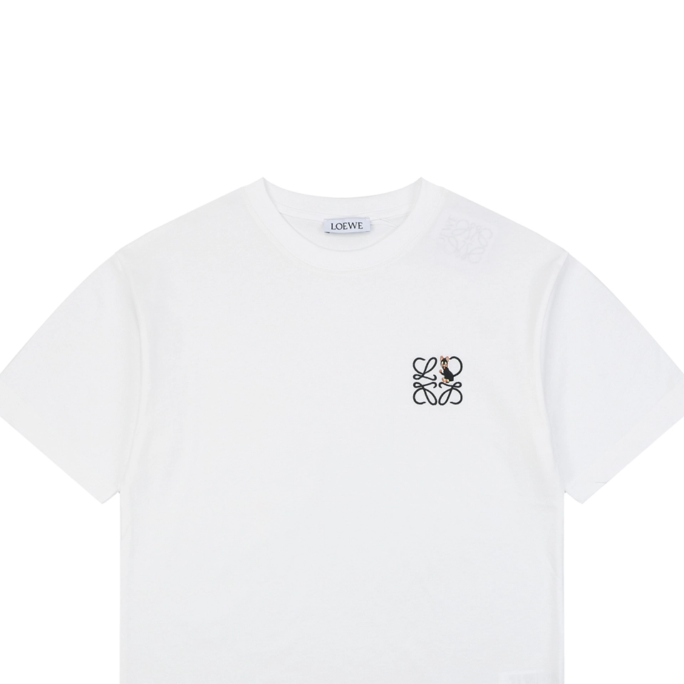 Loewe Black Cat Anagram Embroidered T-Shirt White