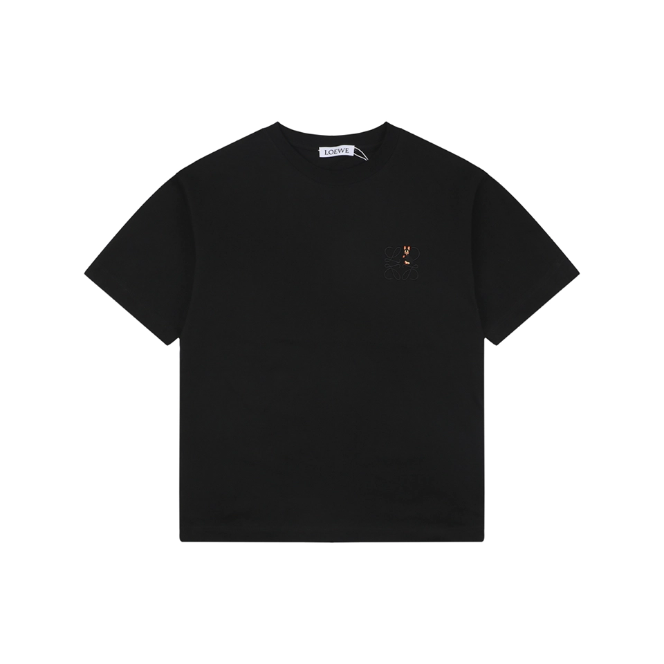 Loewe Black Cat Anagram Embroidered T-Shirt Black Front view
