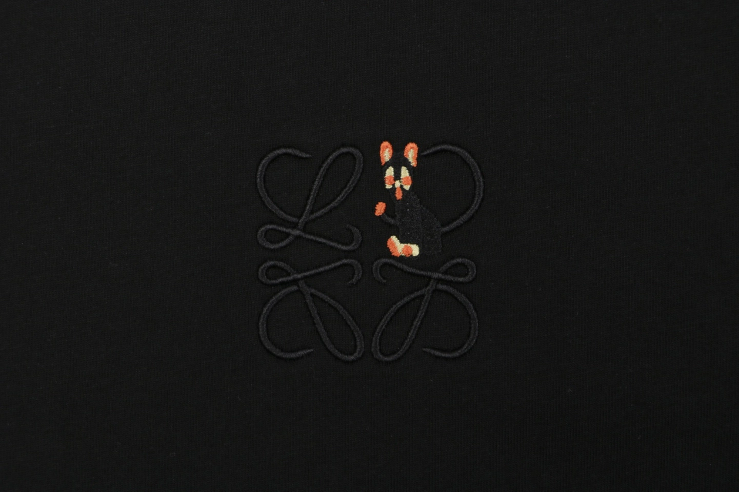 Loewe Black Cat Anagram Embroidered T-Shirt Black Front Brand