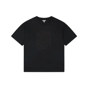 Loewe Openwork Embroidered Anagram Logo T-Shirt Black Front view