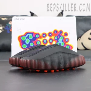 Nike Mind 001 Flyknit “Bronze Eclipse” displayed with themed packaging featuring colorful thermal-style graphics that match the futuristic concept