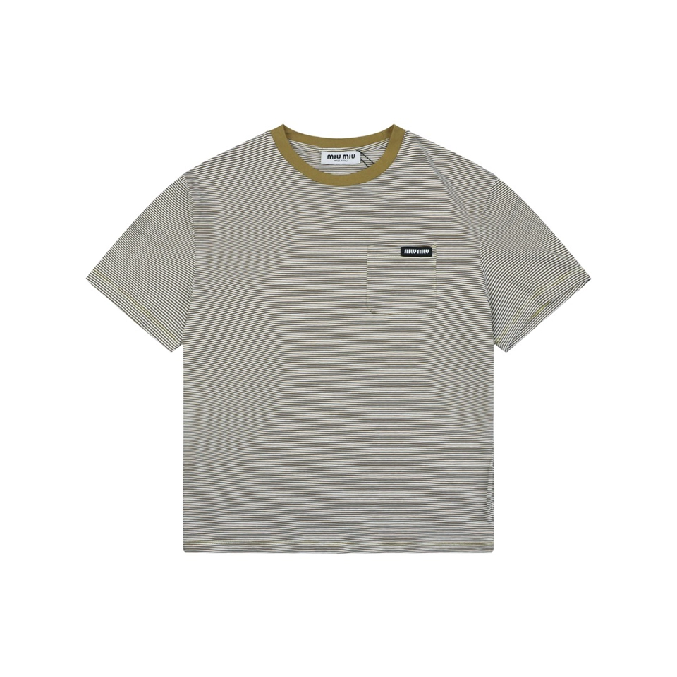 Miu Miu Mustard Collar Striped T-Shirt Front view