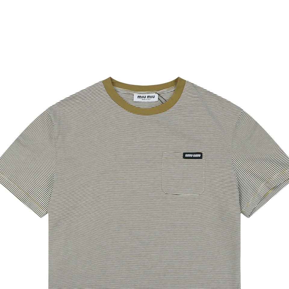 Miu Miu Mustard Collar Striped T-Shirt