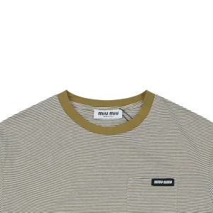 Miu Miu Mustard Collar Striped T-Shirt