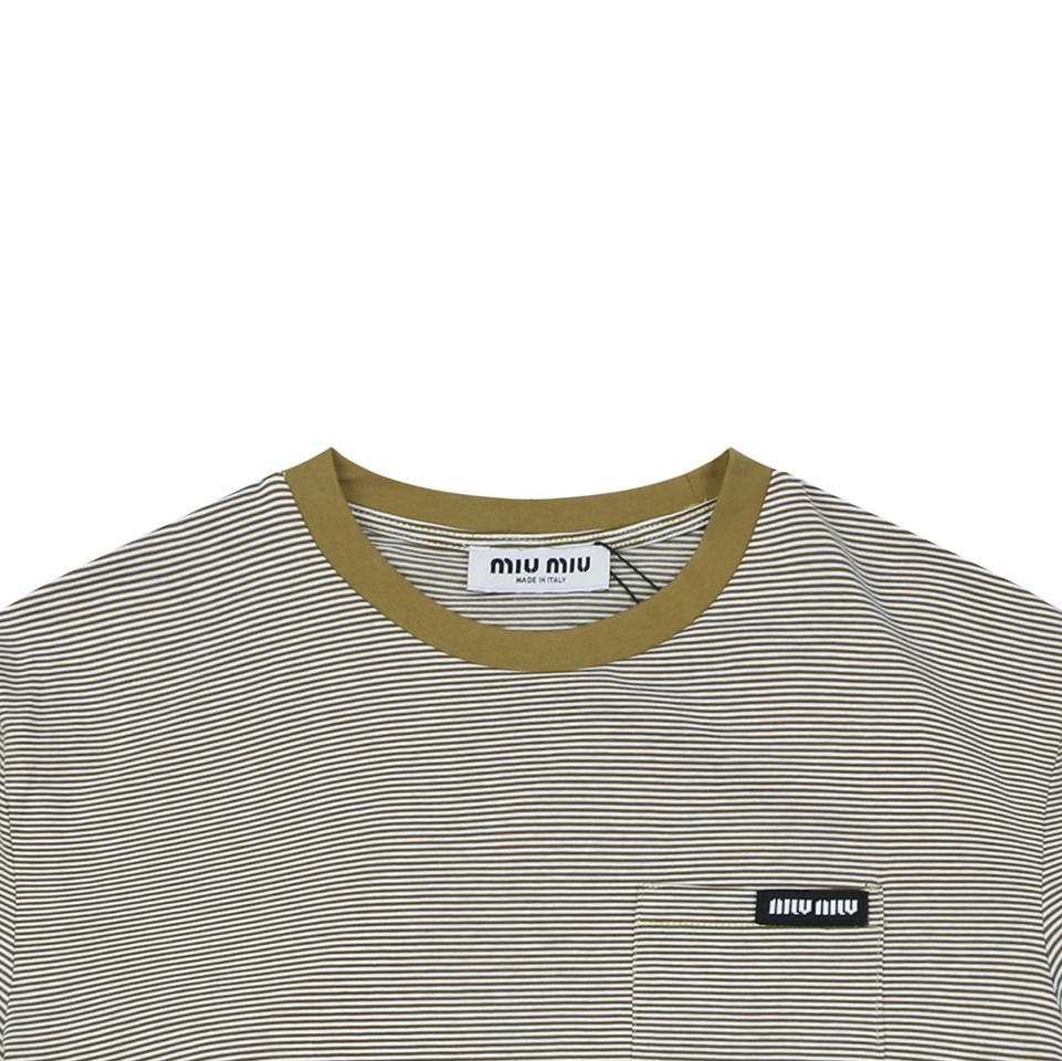 Miu Miu Mustard Collar Striped T-Shirt