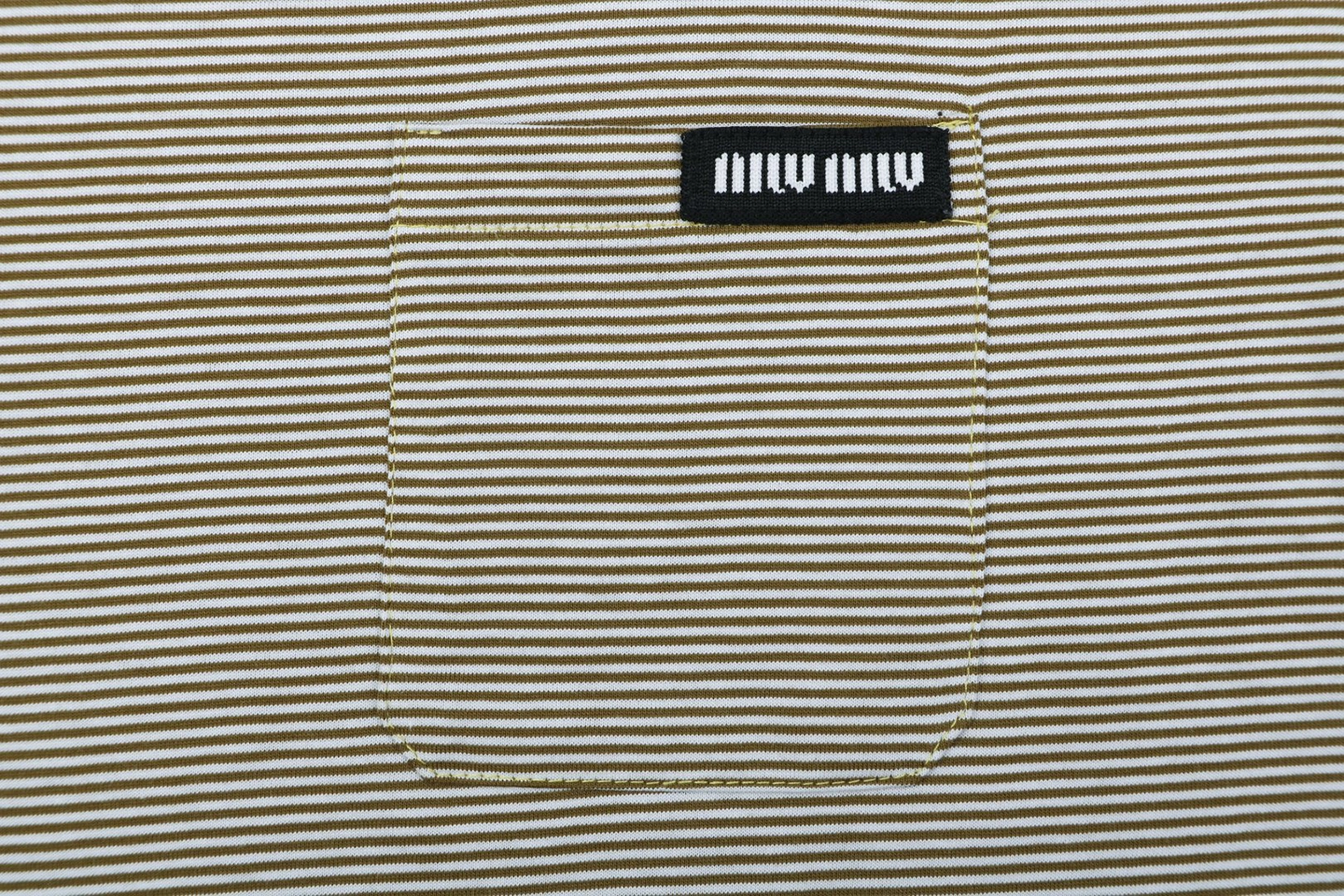 Miu Miu Mustard Collar Striped T-Shirt Front Pocket