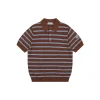 Mxxcler Brown Striped M Patch Jacquard Knit Polo T-Shirt