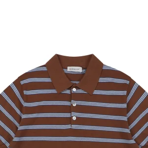 Moncler Brown Striped M Patch Jacquard Knit Polo T-Shirt