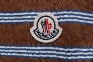 Moncler Brown Striped M Patch Jacquard Knit Polo T-Shirt Brand