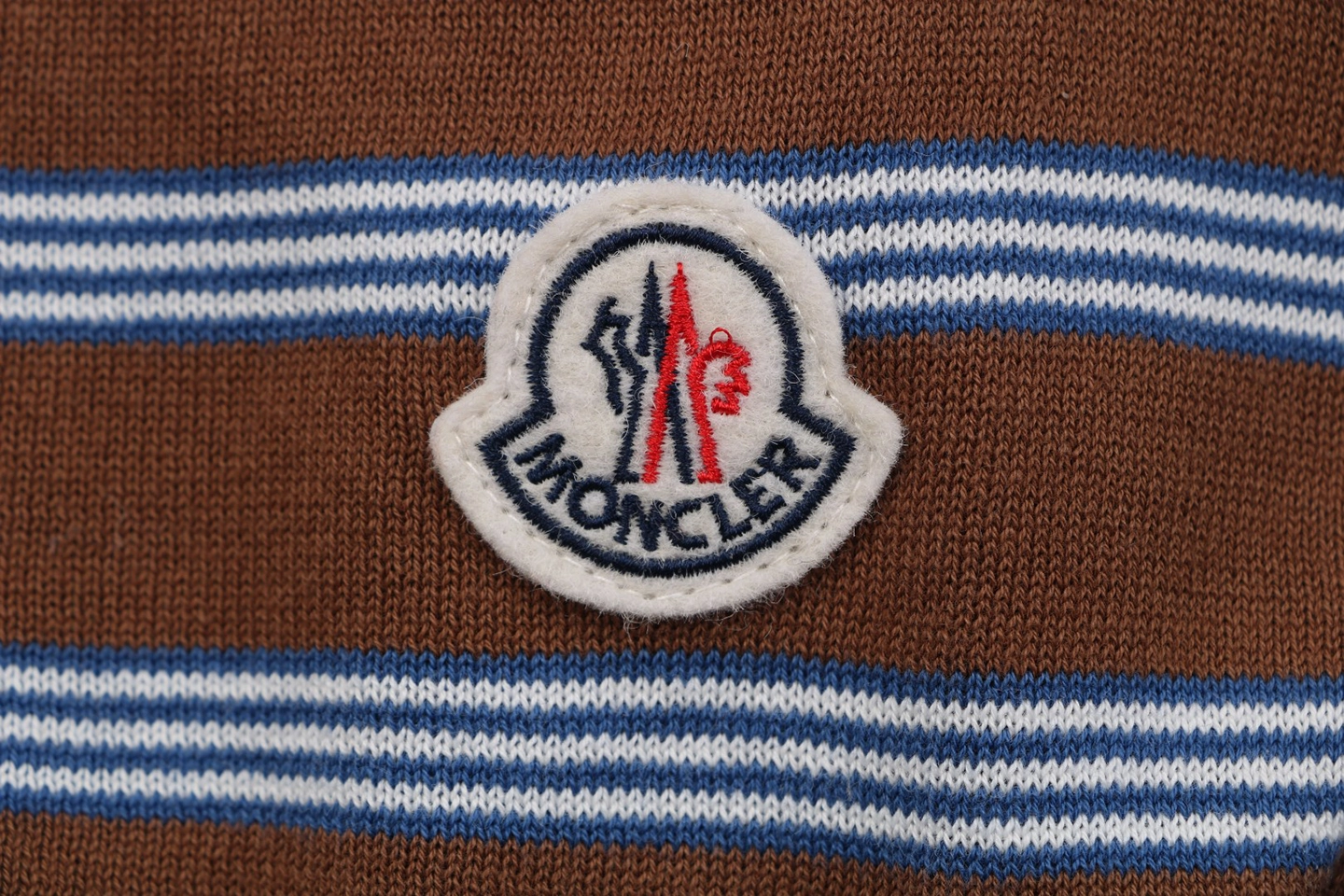 Moncler Brown Striped M Patch Jacquard Knit Polo T-Shirt Brand