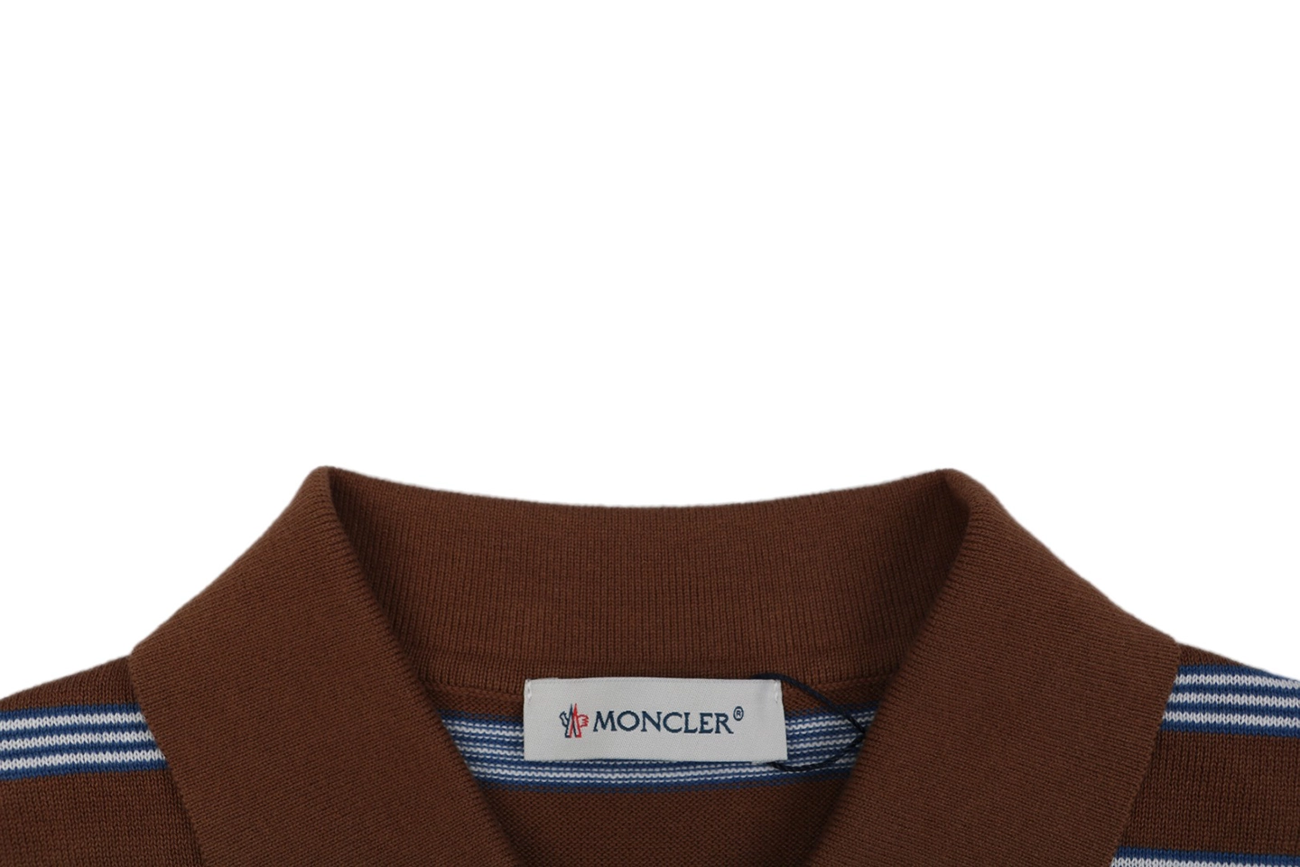 Moncler Brown Striped M Patch Jacquard Knit Polo T-Shirt Collar