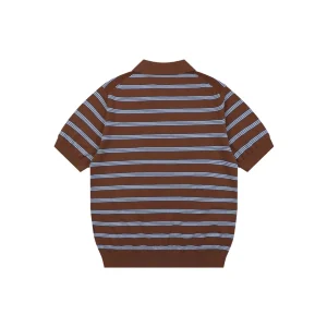 Moncler Brown Striped M Patch Jacquard Knit Polo T-Shirt Back view