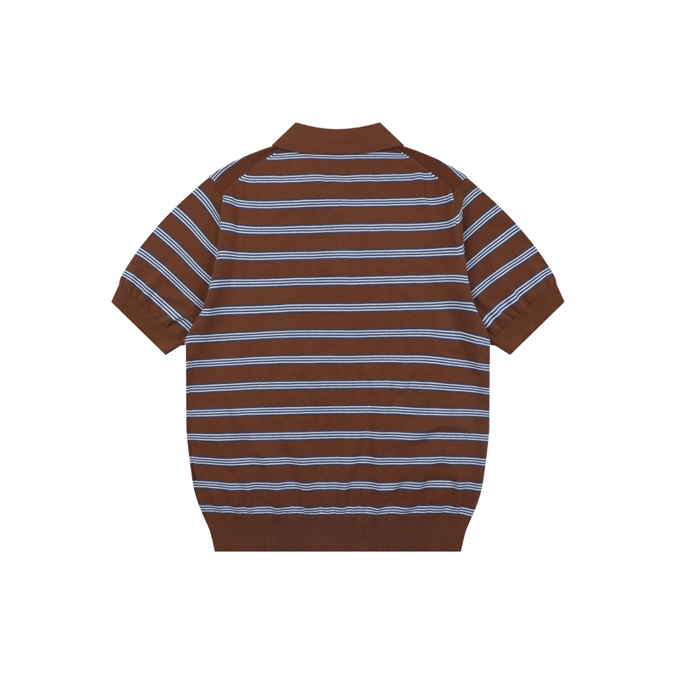 Moncler Brown Striped M Patch Jacquard Knit Polo T-Shirt Back view