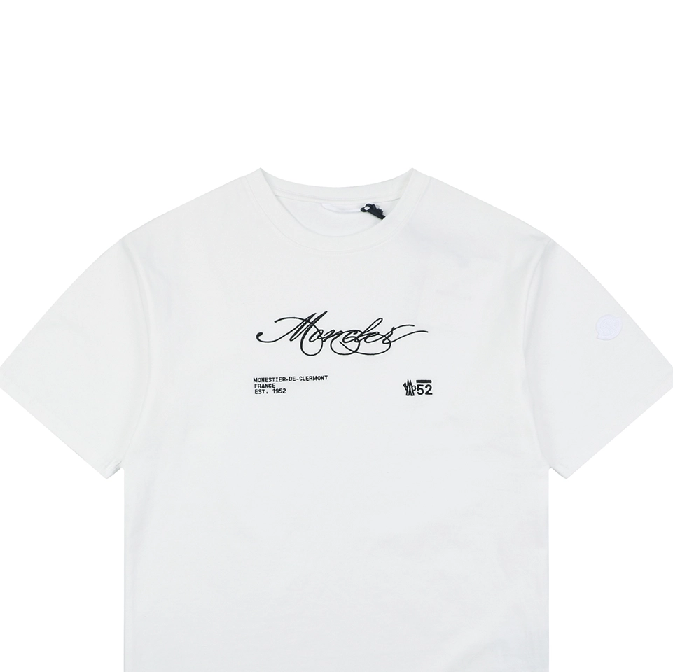 Moncler Script Logo Embroidered T-Shirt White