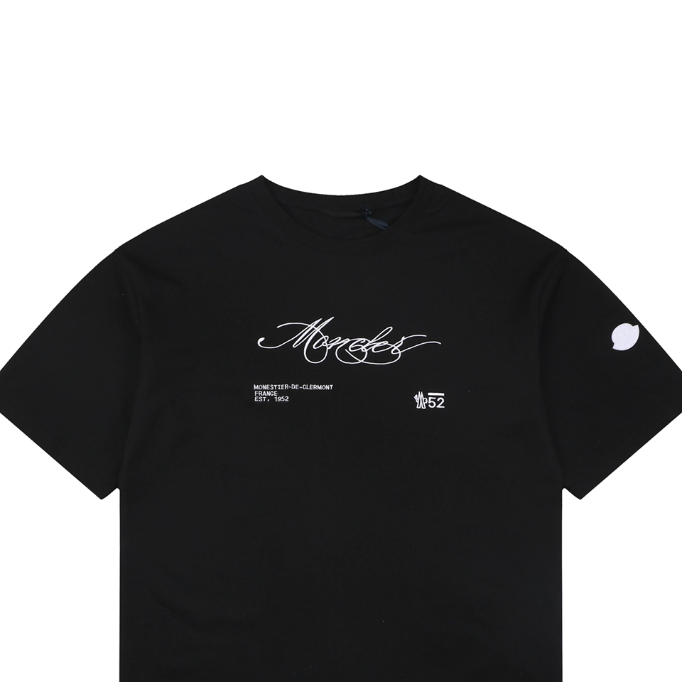 Moncler Script Logo Embroidered T-Shirt Black
