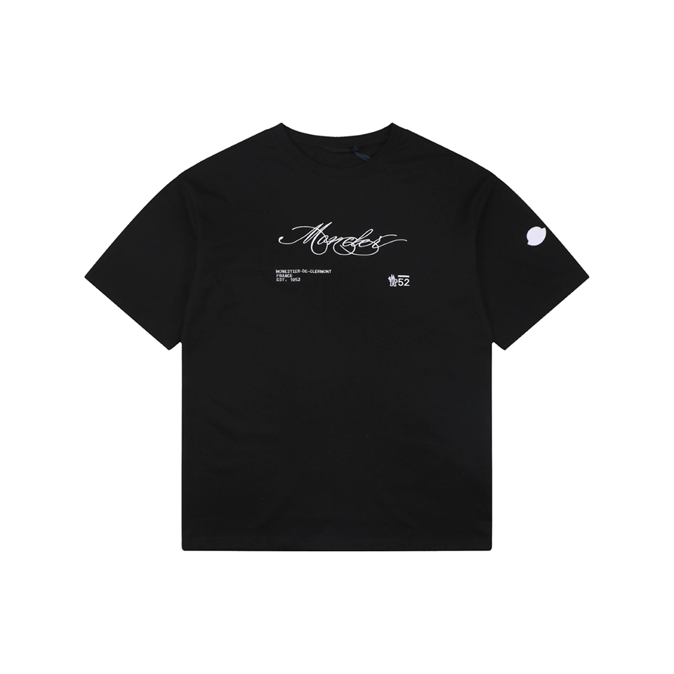 Moncler Script Logo Embroidered T-Shirt Black Front view